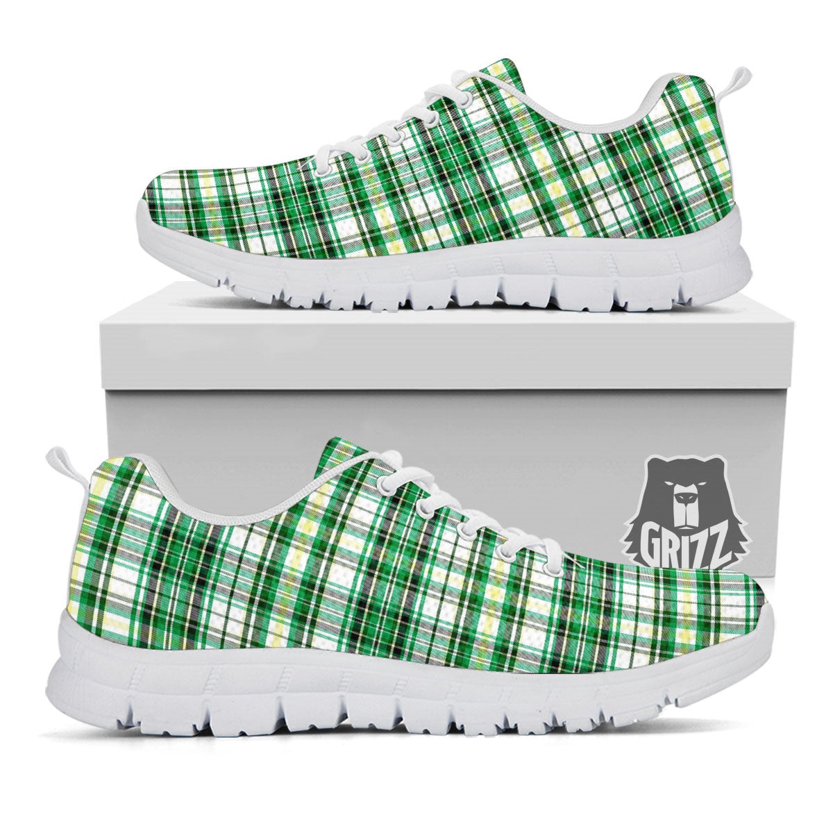 St. Patrick's Day Irish Tartan Print White Sneaker-grizzshop