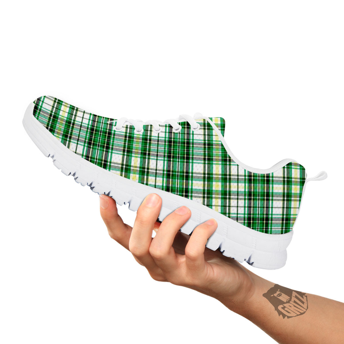 St. Patrick's Day Irish Tartan Print White Sneaker-grizzshop