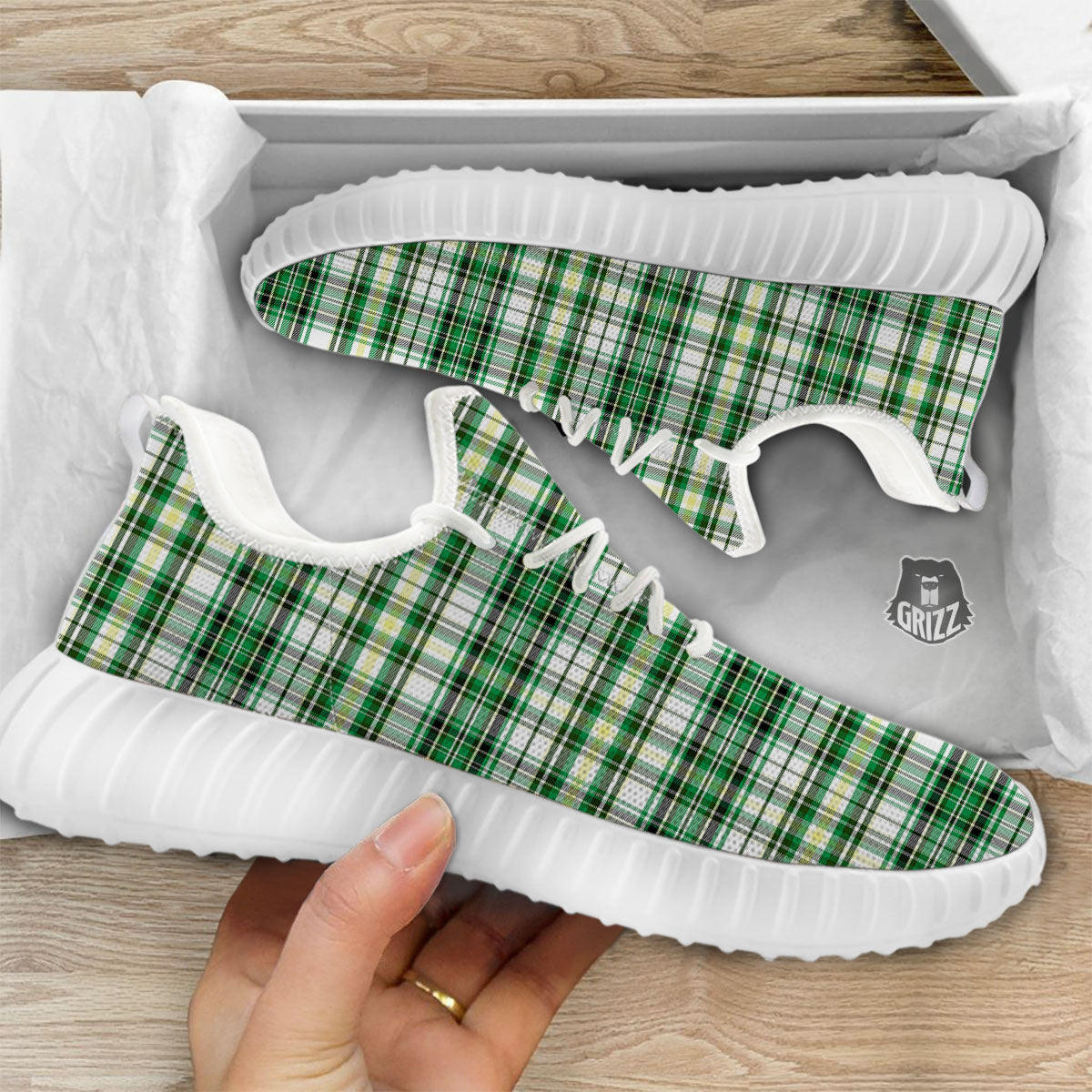 St. Patrick's Day Irish Tartan Print White Walking Shoes-grizzshop