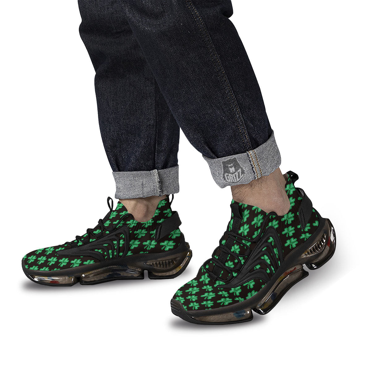 St. Patrick's Day Pixel Clover Print Pattern Black Gym Shoes-grizzshop