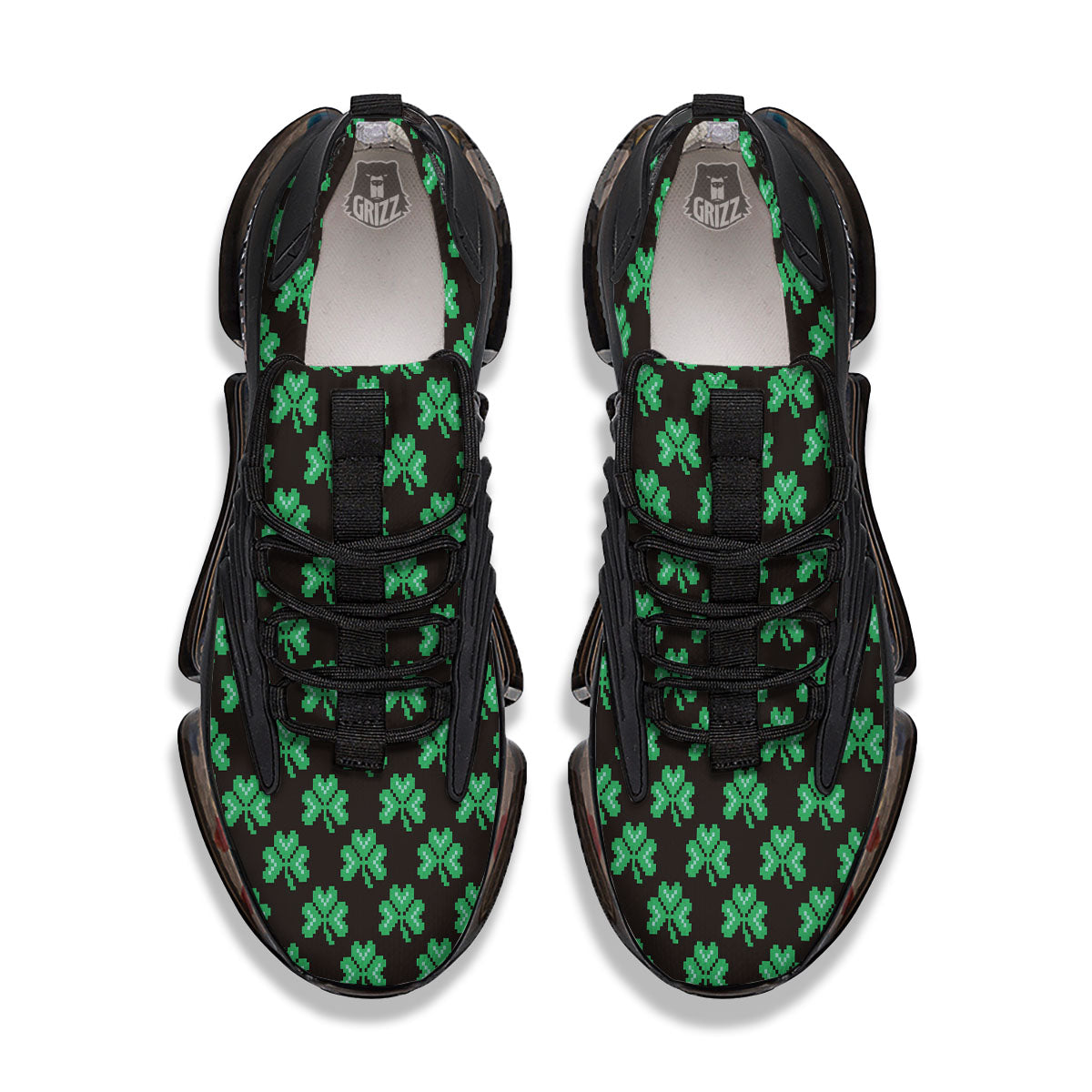 St. Patrick's Day Pixel Clover Print Pattern Black Gym Shoes-grizzshop