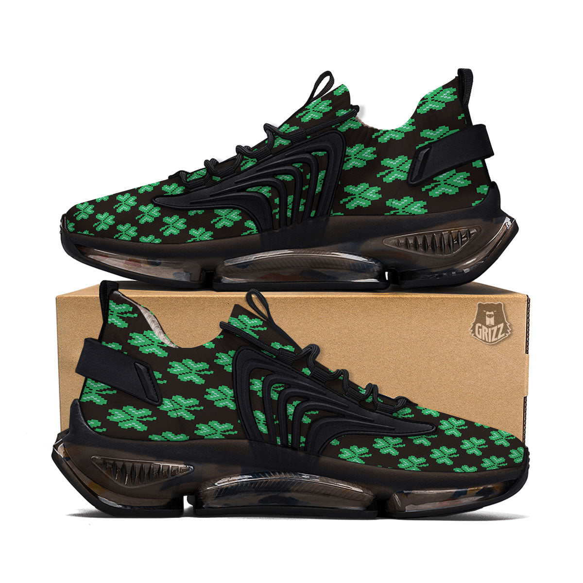 St. Patrick's Day Pixel Clover Print Pattern Black Gym Shoes-grizzshop