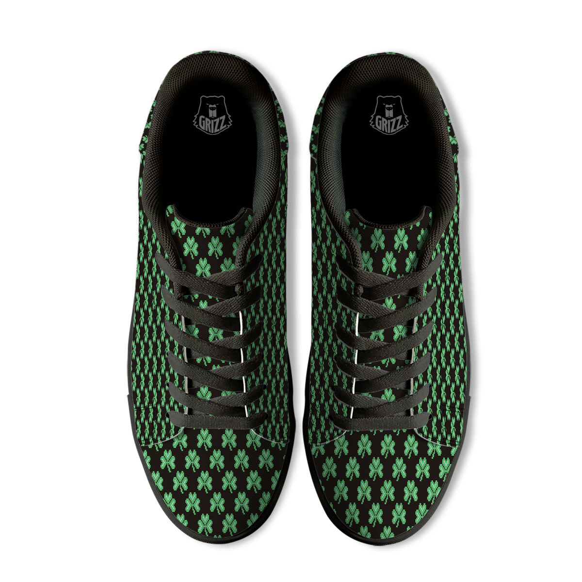 St. Patrick's Day Pixel Clover Print Pattern Black Low Top Sneakers-grizzshop