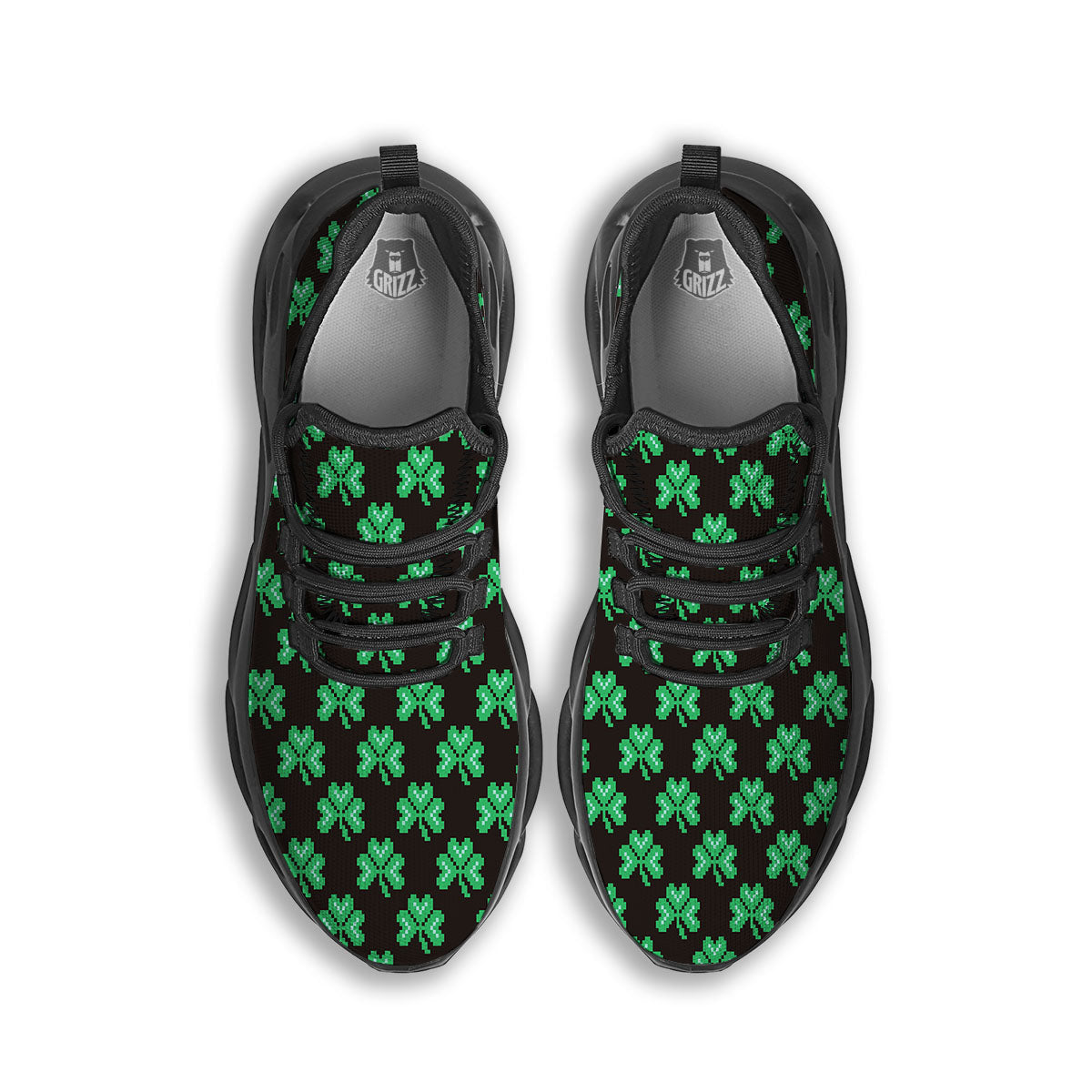 St. Patrick's Day Pixel Clover Print Pattern Black Running Shoes-grizzshop