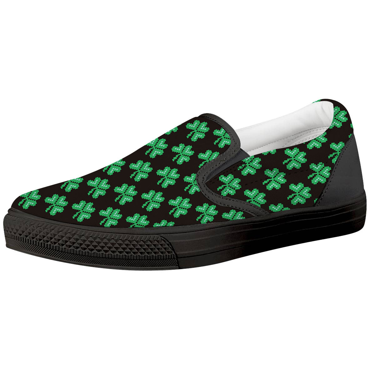 St. Patrick's Day Pixel Clover Print Pattern Black Slip On Shoes-grizzshop