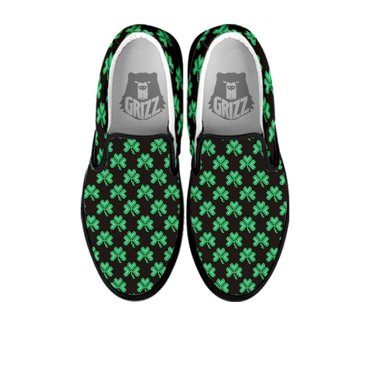 St. Patrick's Day Pixel Clover Print Pattern Black Slip On Shoes-grizzshop