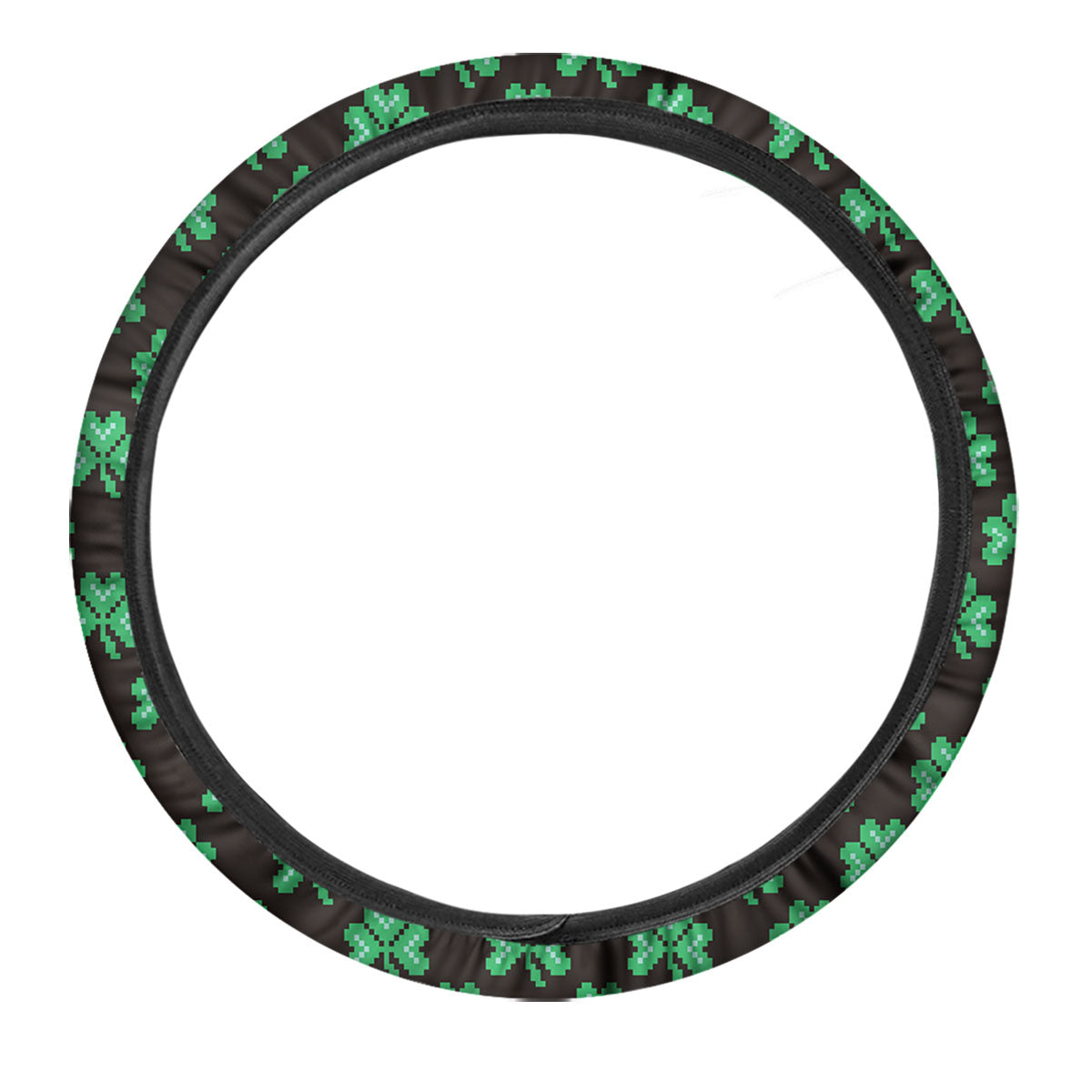 St. Patrick's Day Pixel Clover Print Pattern Car Steering Wheel Cover-grizzshop