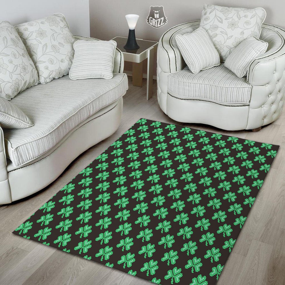 St. Patrick's Day Pixel Clover Print Pattern Floor Mat-grizzshop