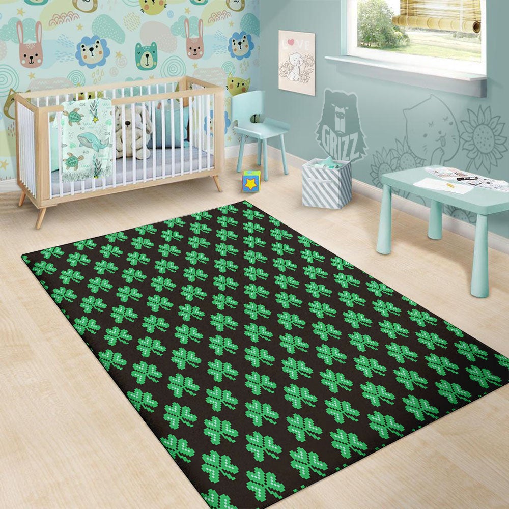 St. Patrick's Day Pixel Clover Print Pattern Floor Mat-grizzshop