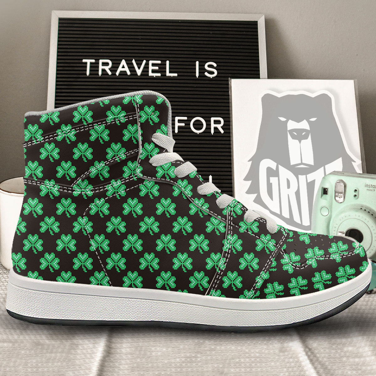 St. Patrick's Day Pixel Clover Print Pattern High Top Sneakers-grizzshop