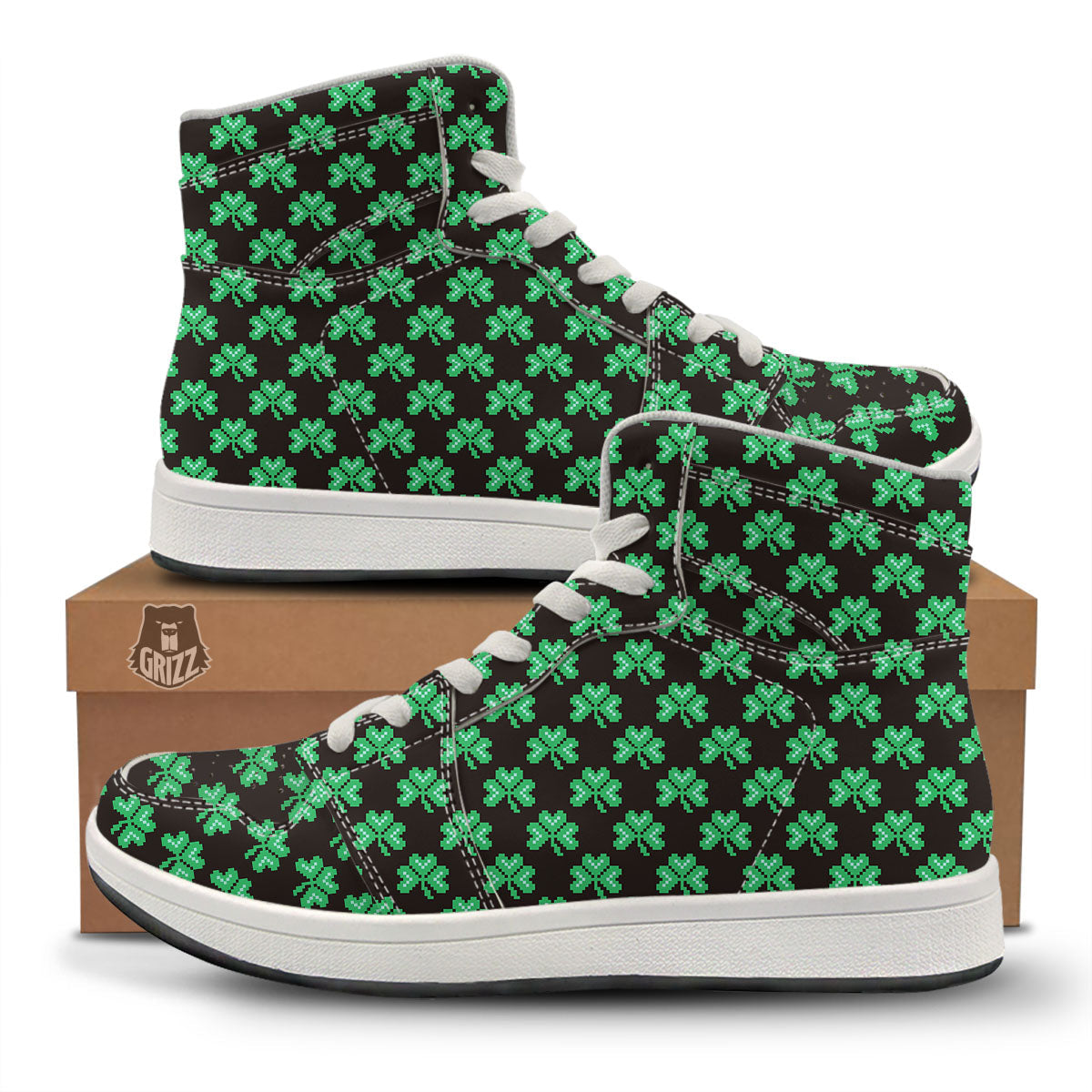 St. Patrick's Day Pixel Clover Print Pattern High Top Sneakers-grizzshop