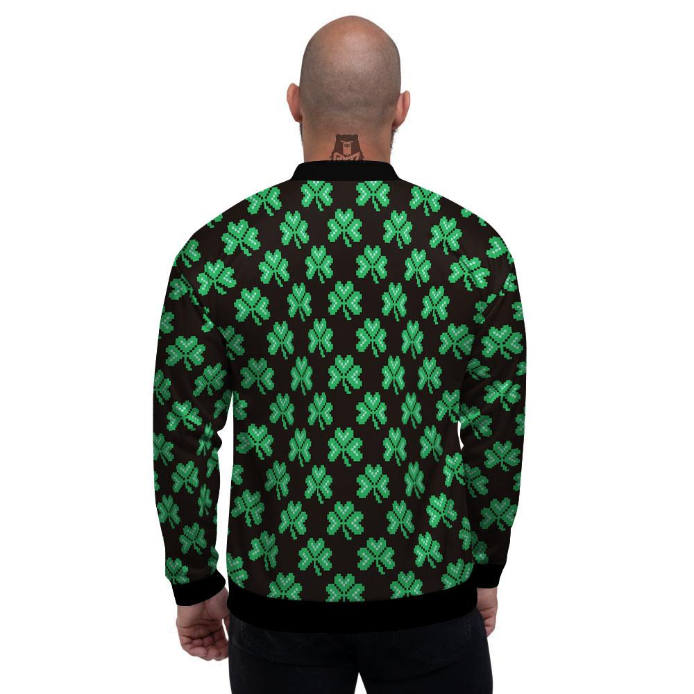 St. Patrick's Day Pixel Clover Print Pattern Men's Bomber Jacket-grizzshop