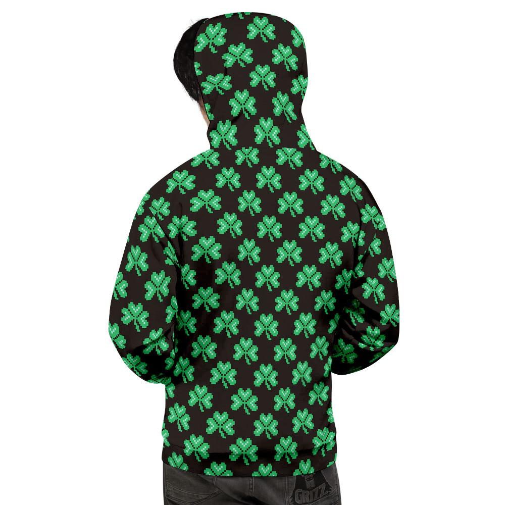 St. Patrick's Day Pixel Clover Print Pattern Men's Hoodie-grizzshop