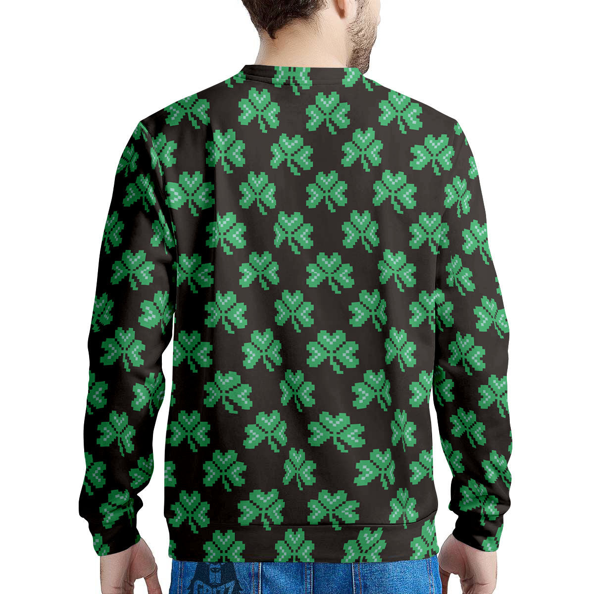 St. Patrick's Day Pixel Clover Print Pattern Men's Sweatshirt-grizzshop