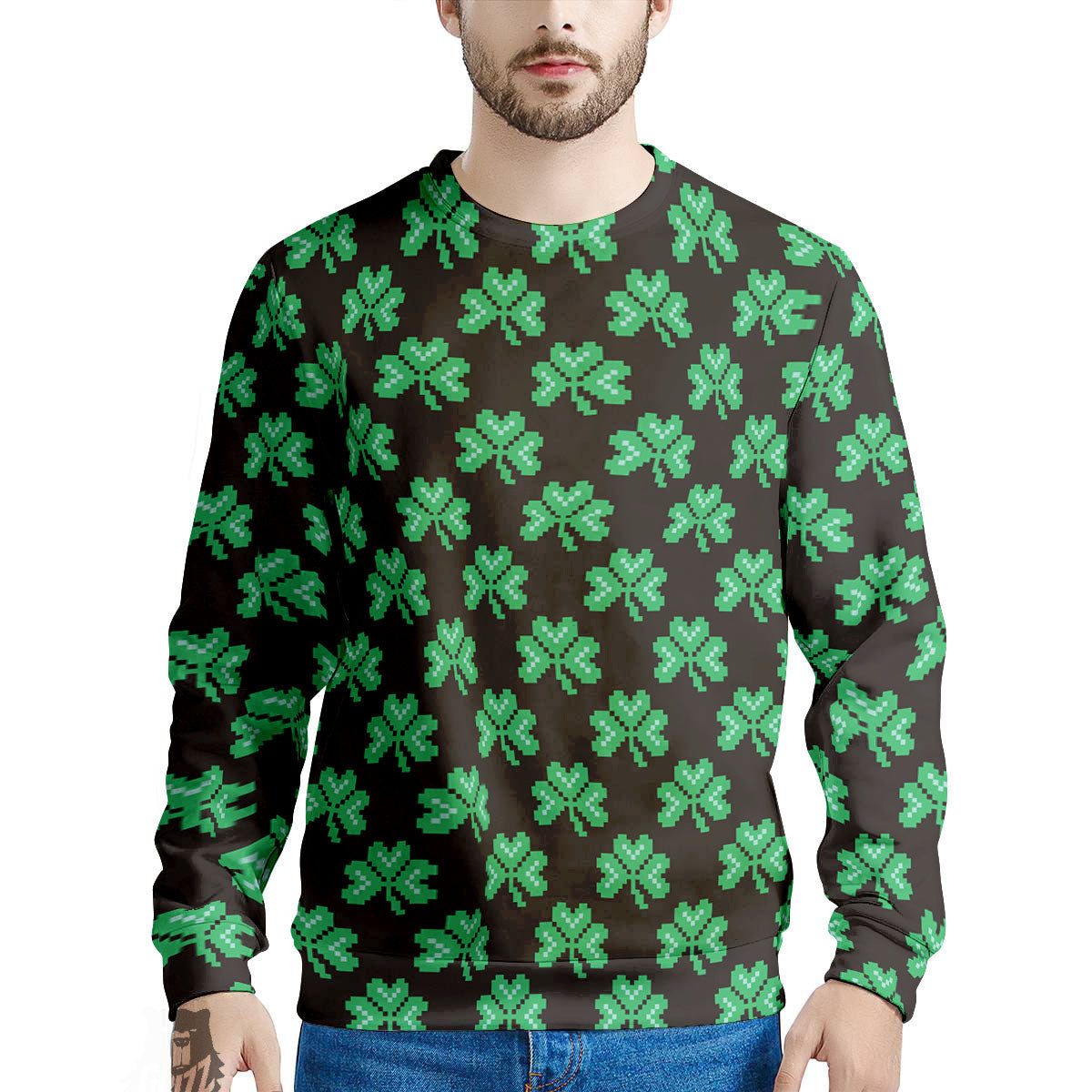 St. Patrick's Day Pixel Clover Print Pattern Men's Sweatshirt-grizzshop