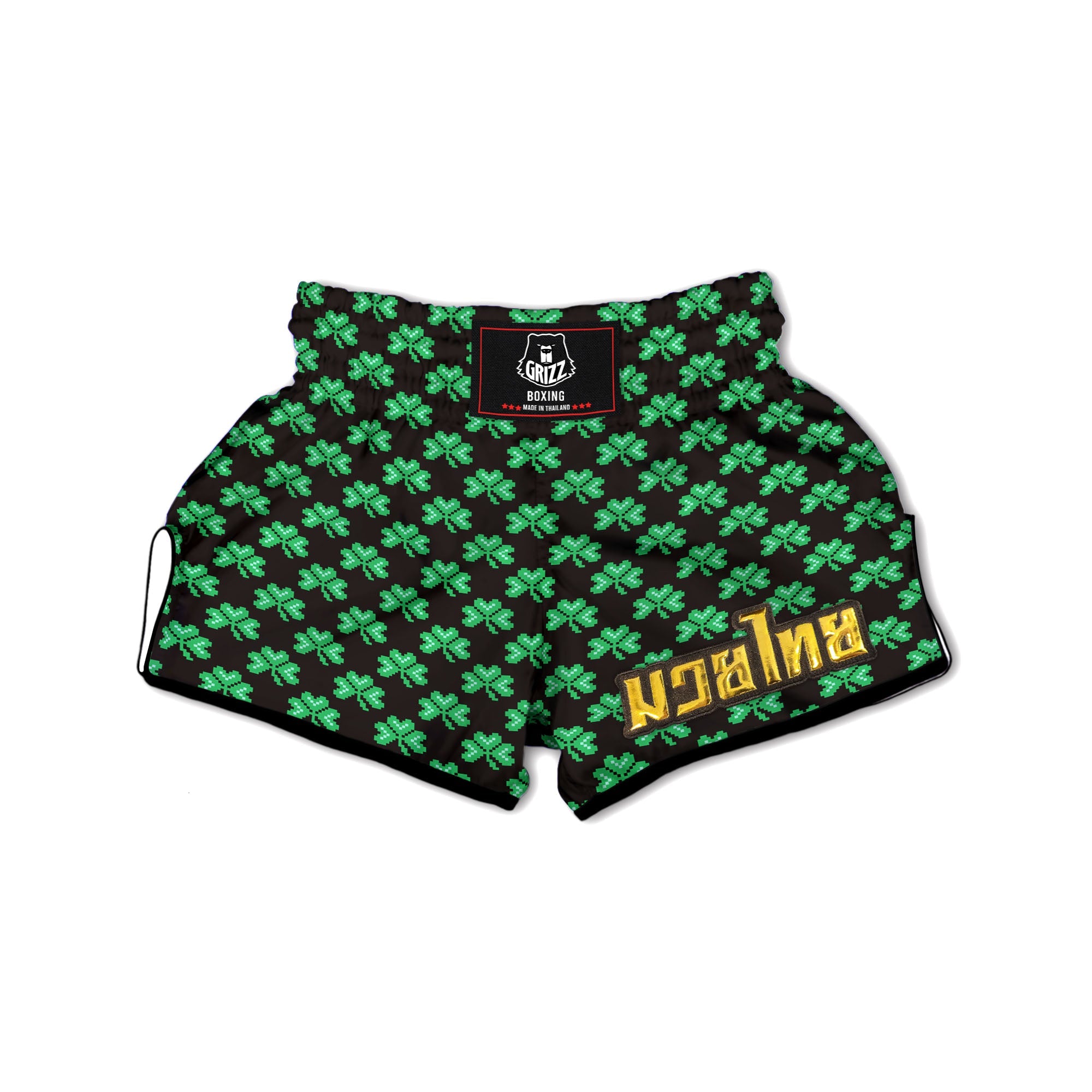 St. Patrick's Day Pixel Clover Print Pattern Muay Thai Boxing Shorts-grizzshop