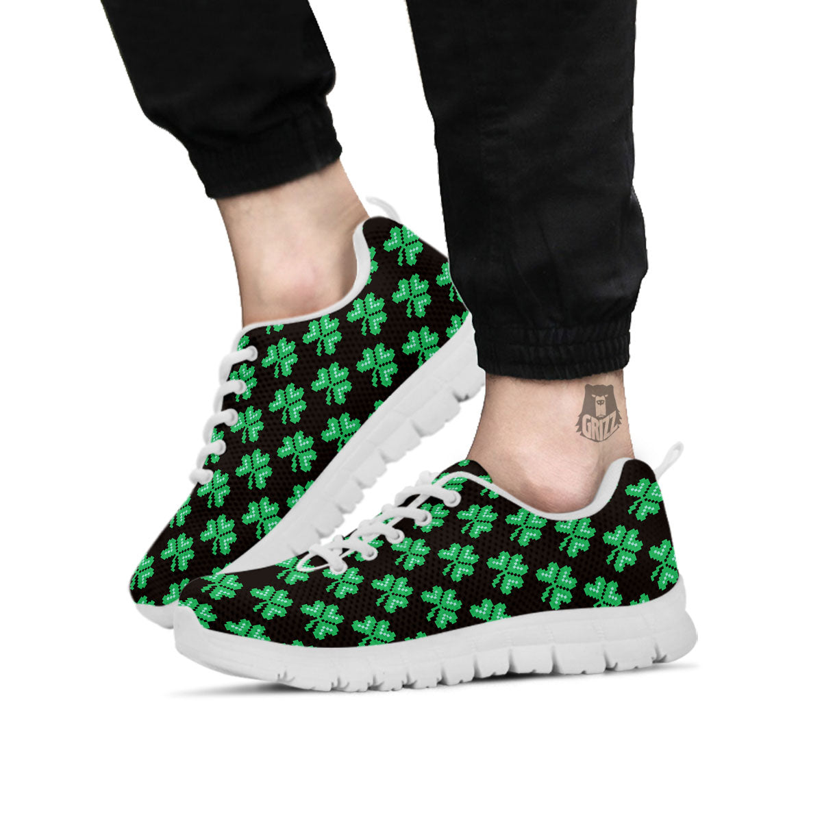 St. Patrick's Day Pixel Clover Print Pattern White Sneaker-grizzshop