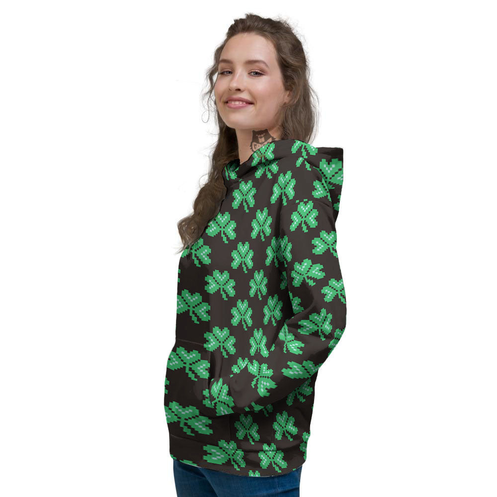 St. Patrick's Day Pixel Clover Print Pattern Women's Hoodie-grizzshop