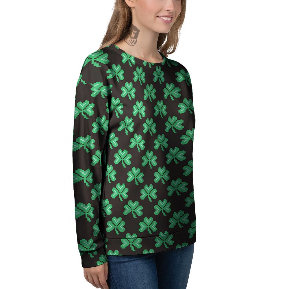 St. Patrick's Day Pixel Clover Print Pattern Women's Sweatshirt-grizzshop