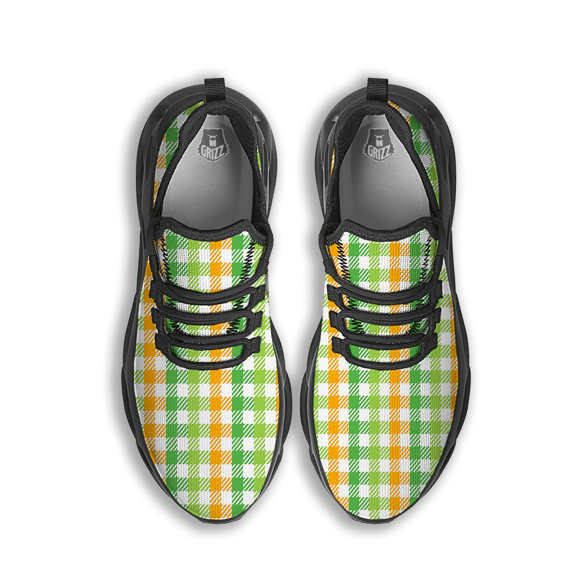 St. Patrick's Day Plaid Print Black Running Shoes-grizzshop