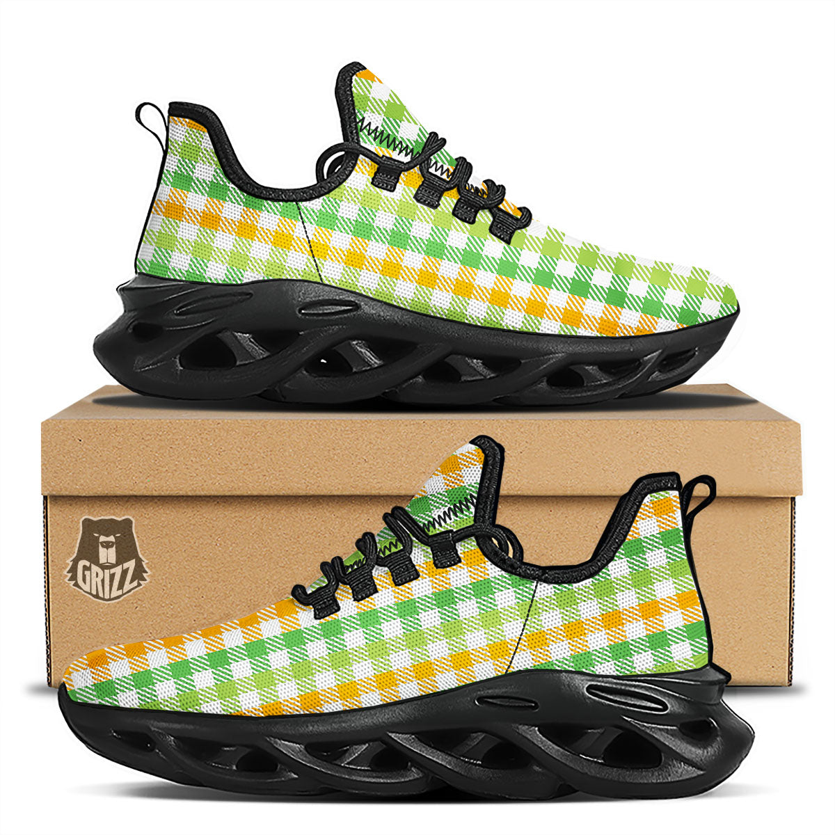 St. Patrick's Day Plaid Print Black Running Shoes-grizzshop