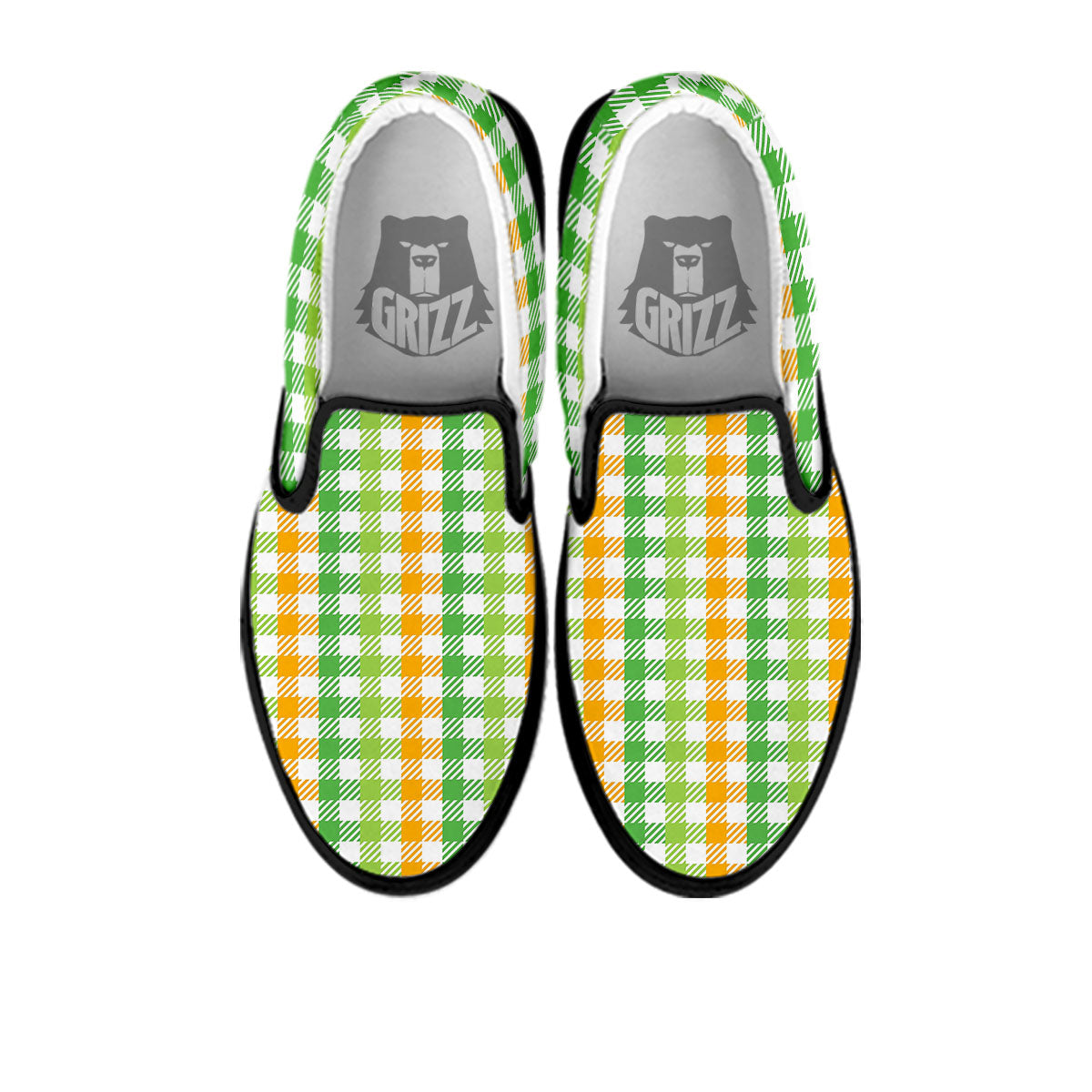 St. Patrick's Day Plaid Print Black Slip On Shoes-grizzshop