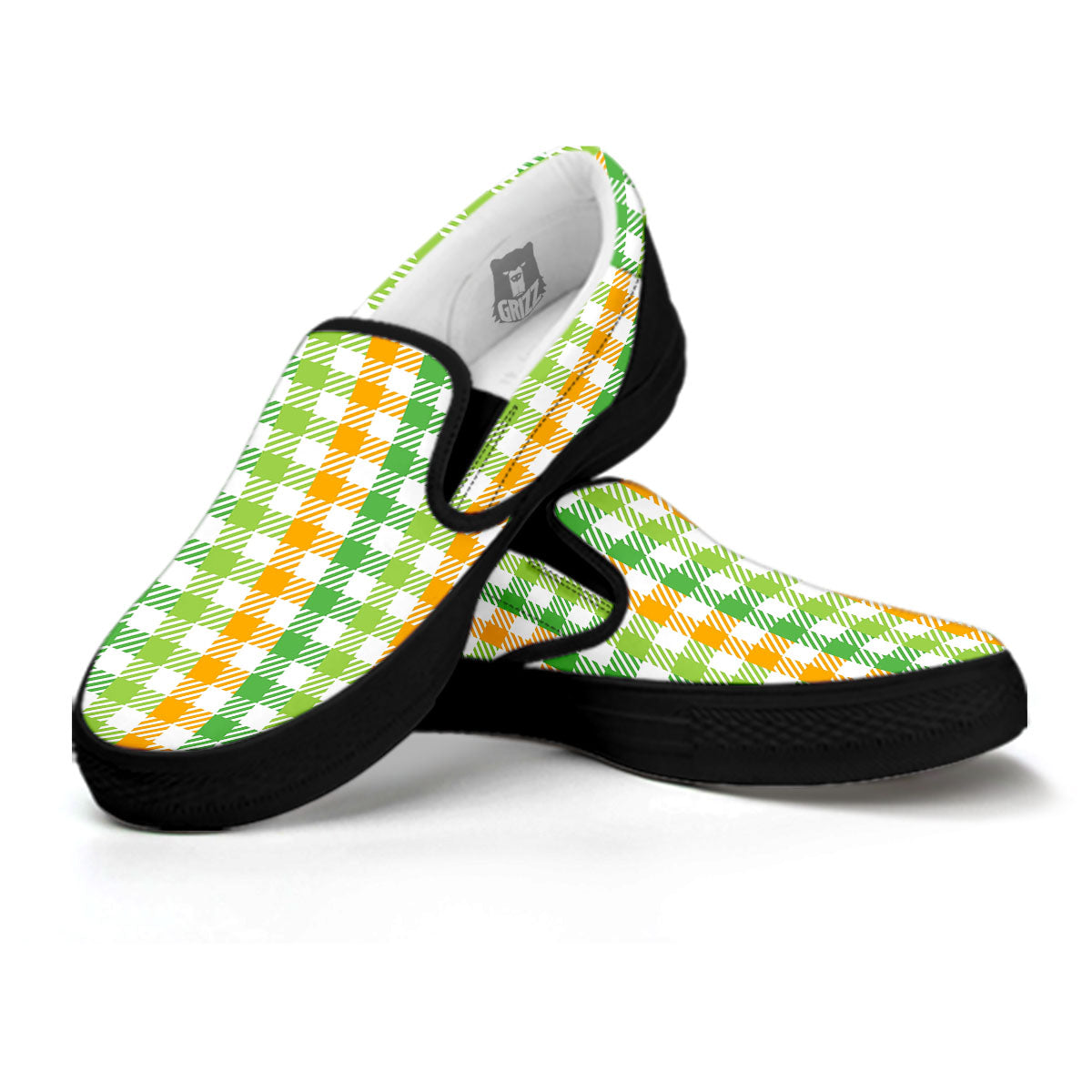 St. Patrick's Day Plaid Print Black Slip On Shoes-grizzshop