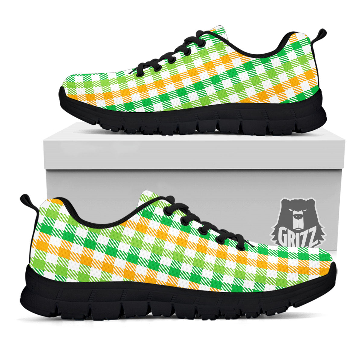 St. Patrick's Day Plaid Print Black Sneaker-grizzshop