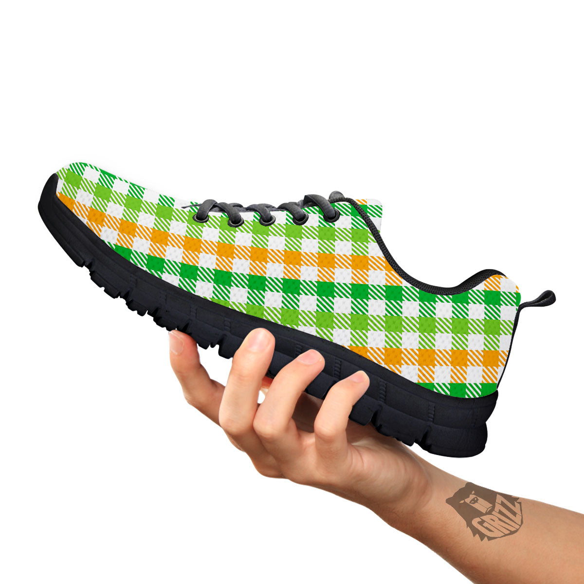 St. Patrick's Day Plaid Print Black Sneaker-grizzshop