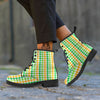 St. Patrick's Day Plaid Print Leather Boots-grizzshop