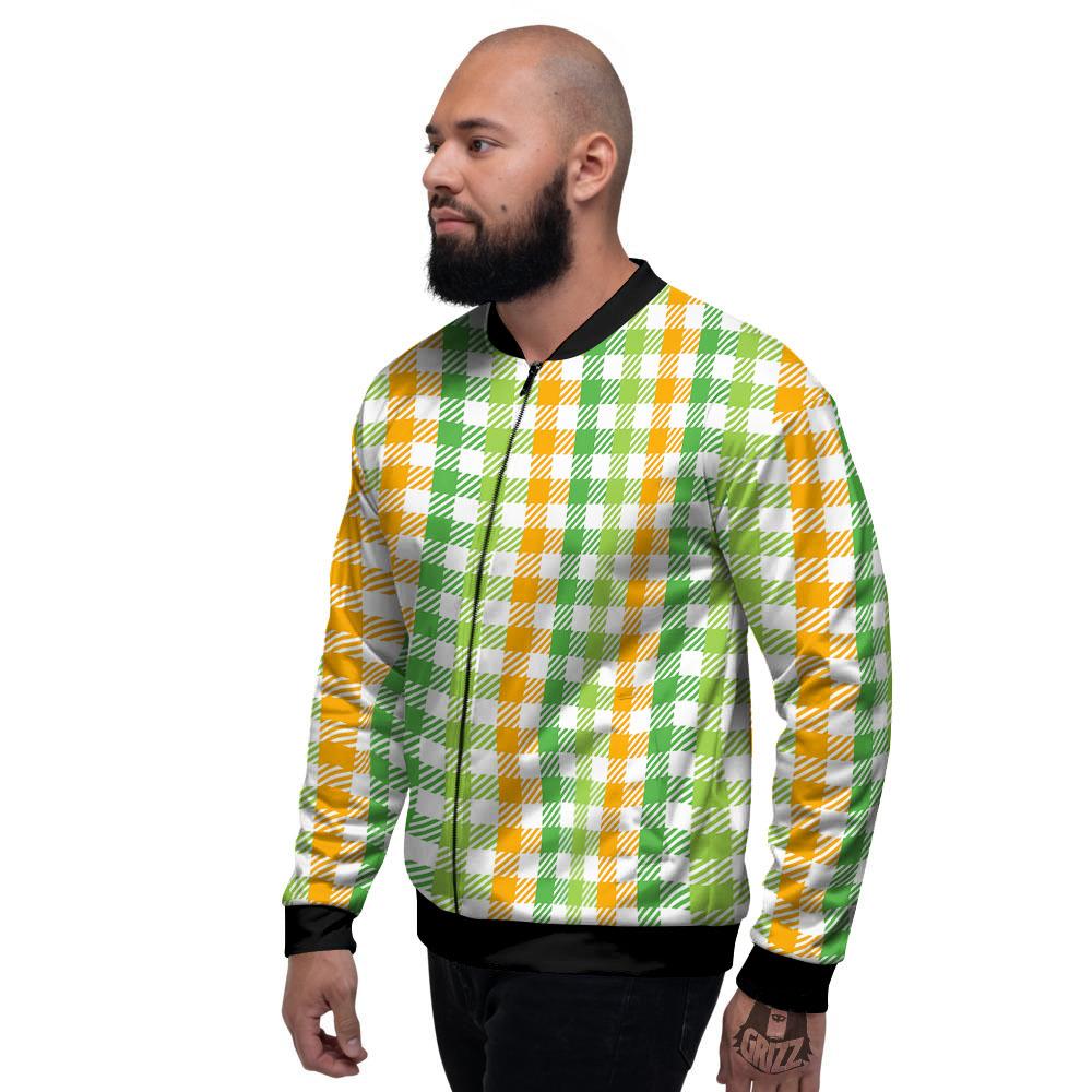 St. Patrick's Day Plaid Print Men's Bomber Jacket-grizzshop