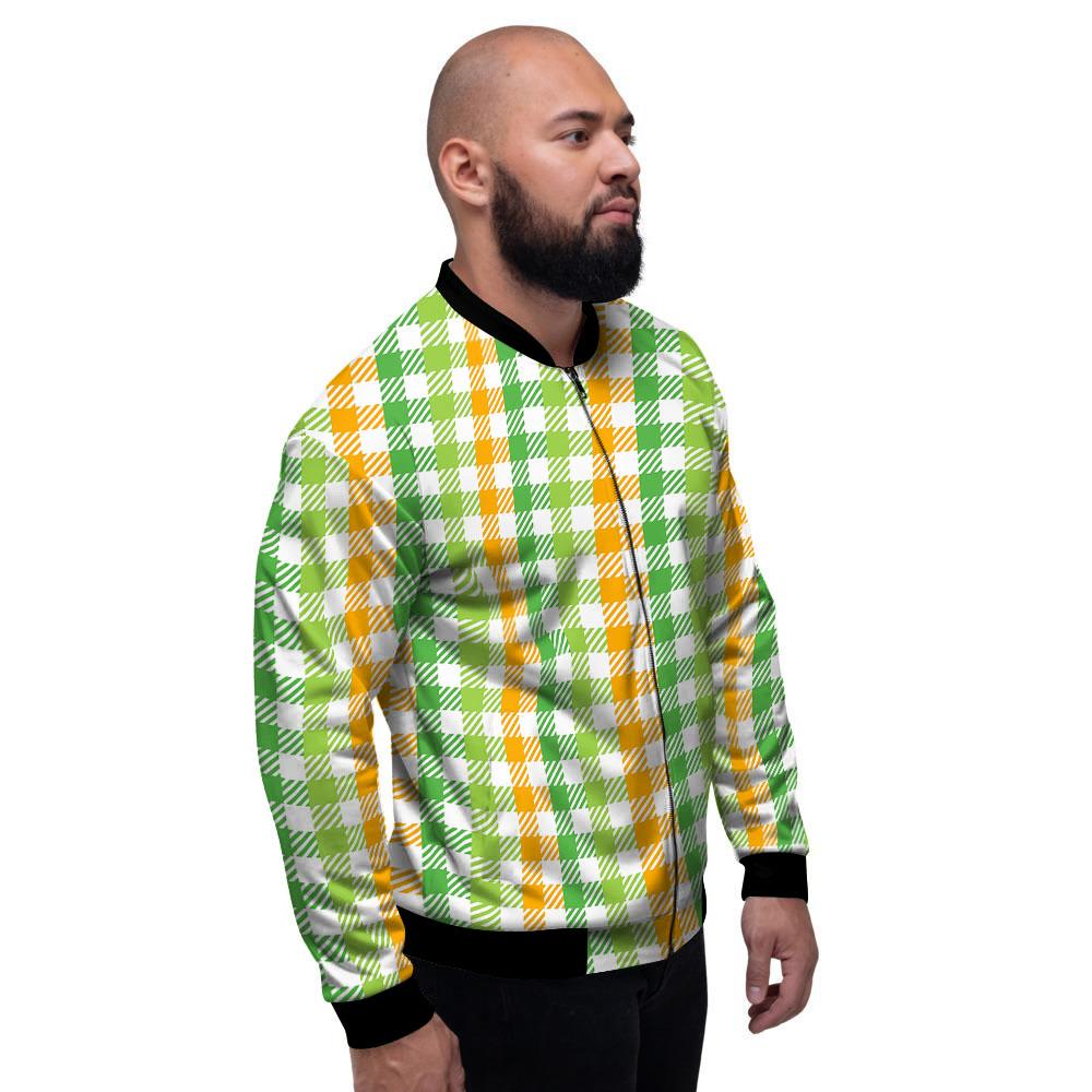 St. Patrick's Day Plaid Print Men's Bomber Jacket-grizzshop