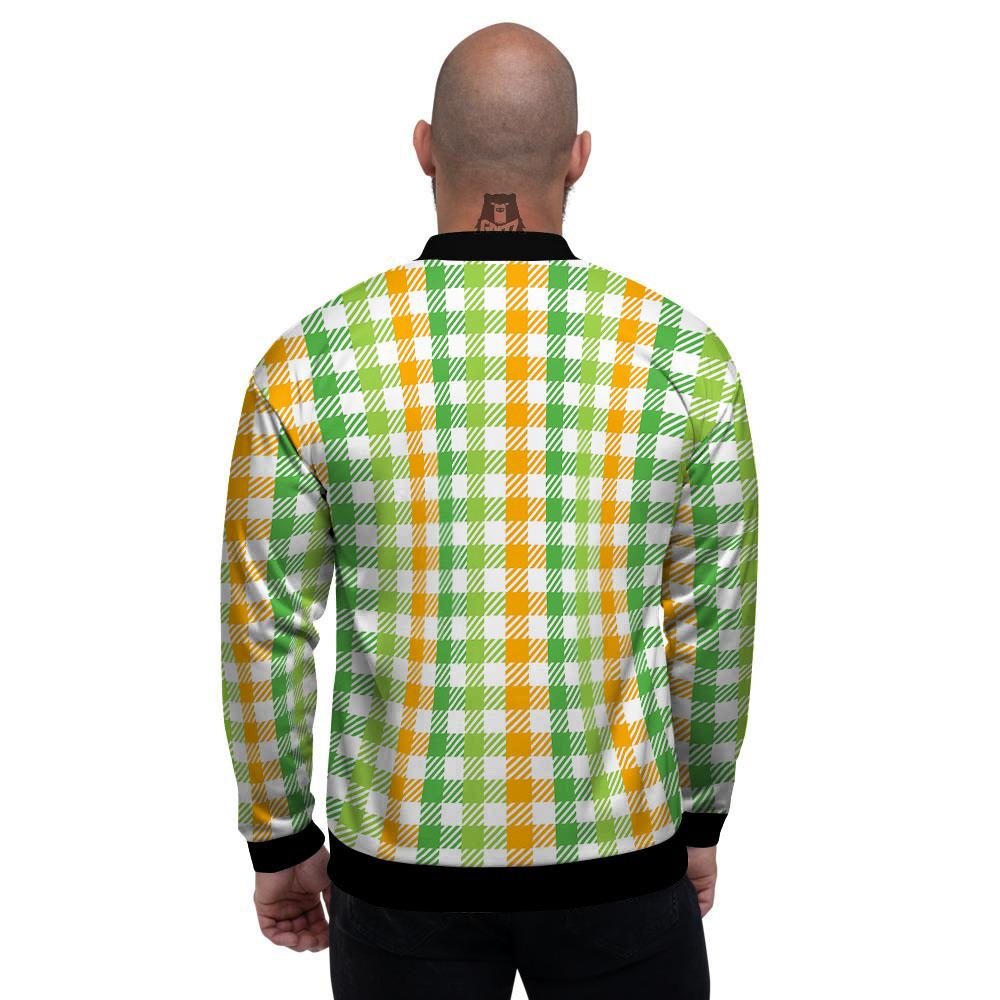 St. Patrick's Day Plaid Print Men's Bomber Jacket-grizzshop