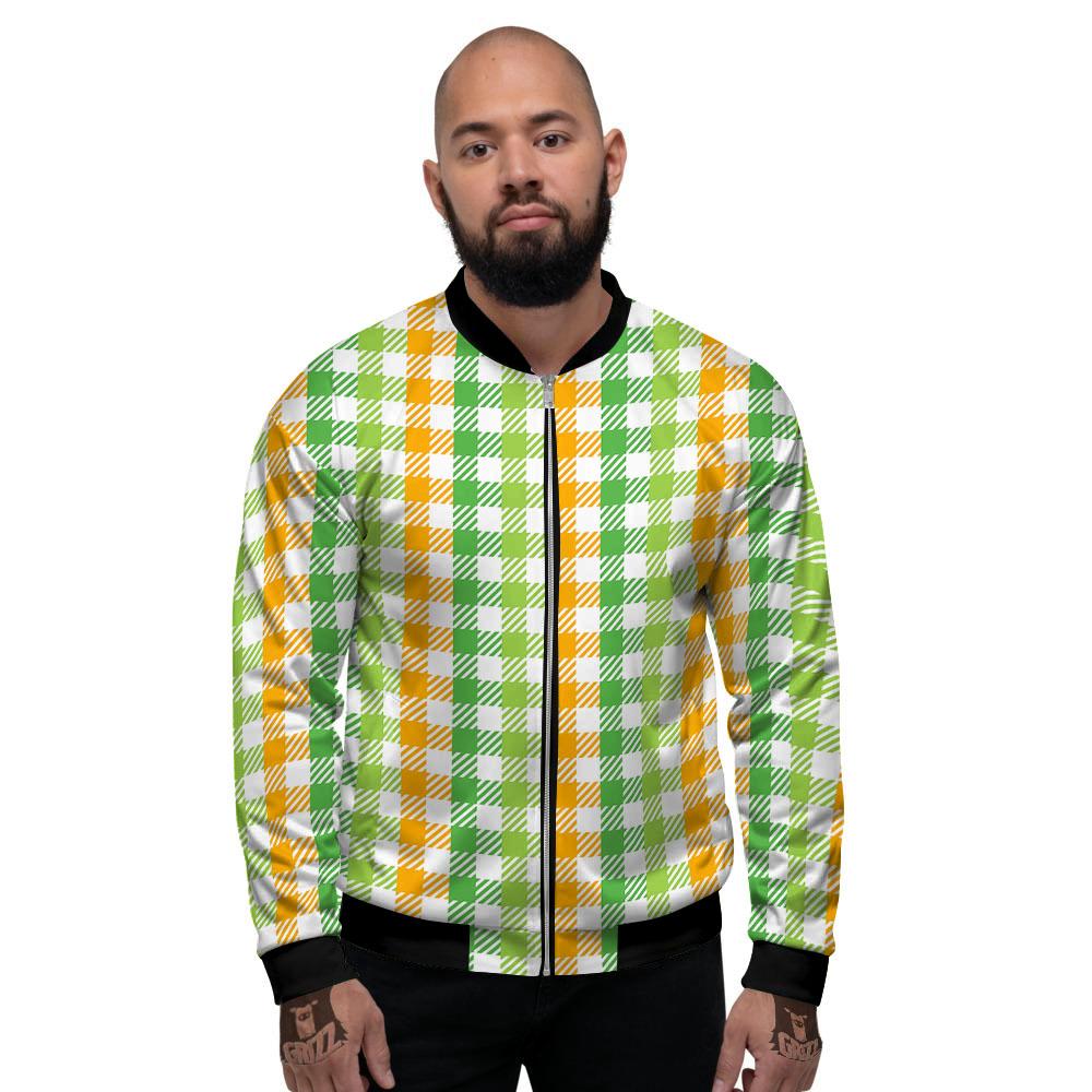 St. Patrick's Day Plaid Print Men's Bomber Jacket-grizzshop