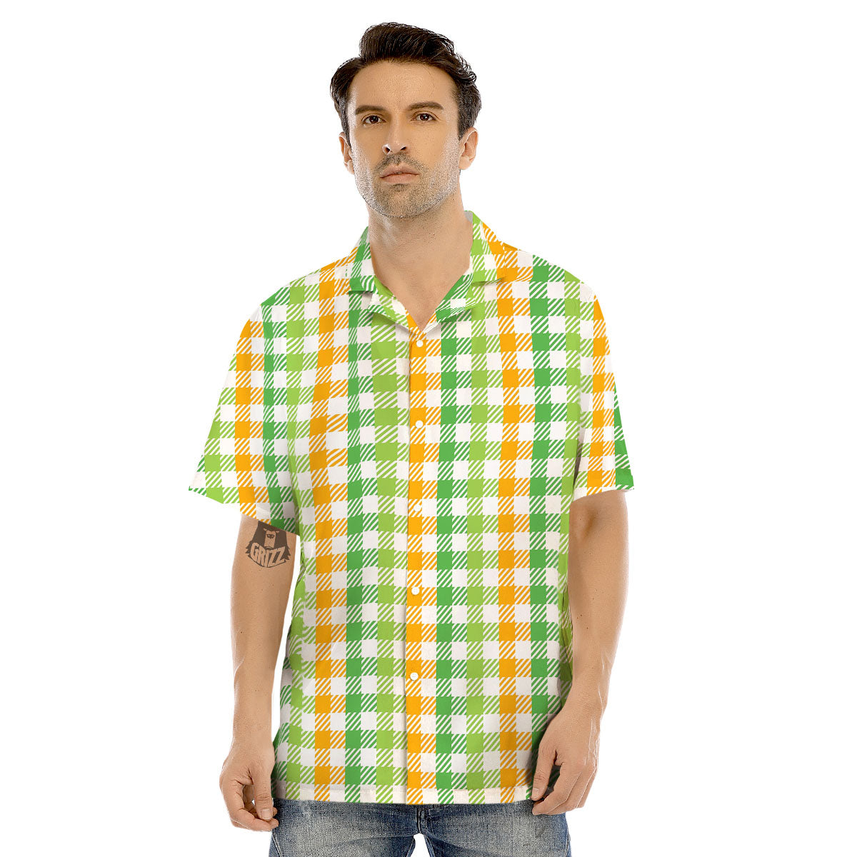 St. Patrick's Day Plaid Print Men's Hawaiian Shirt-grizzshop