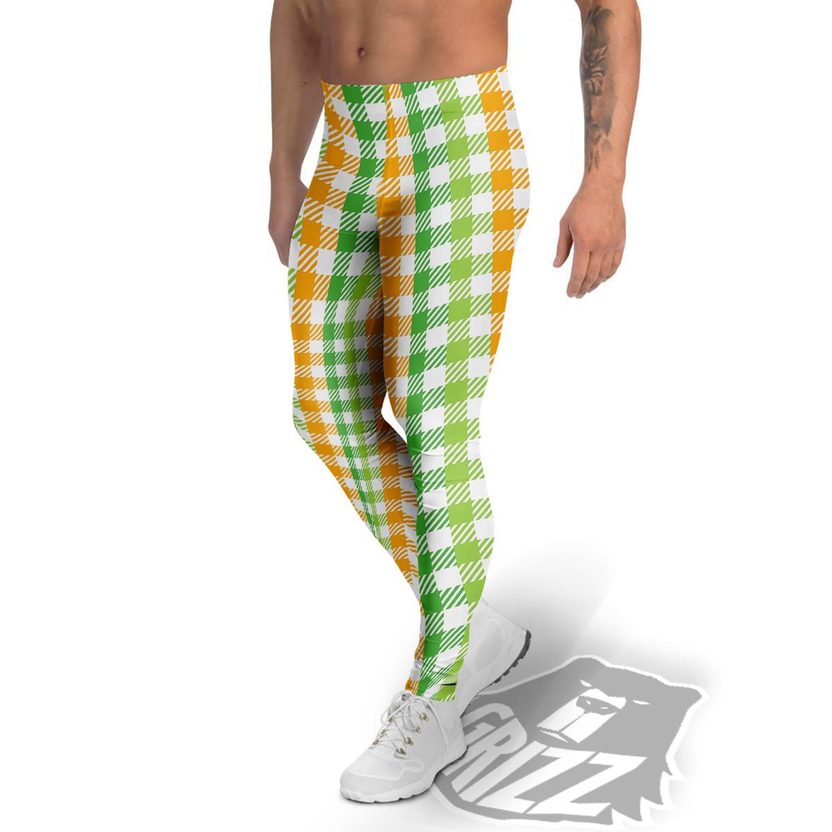 St. Patrick's Day Plaid Print Men's Leggings-grizzshop