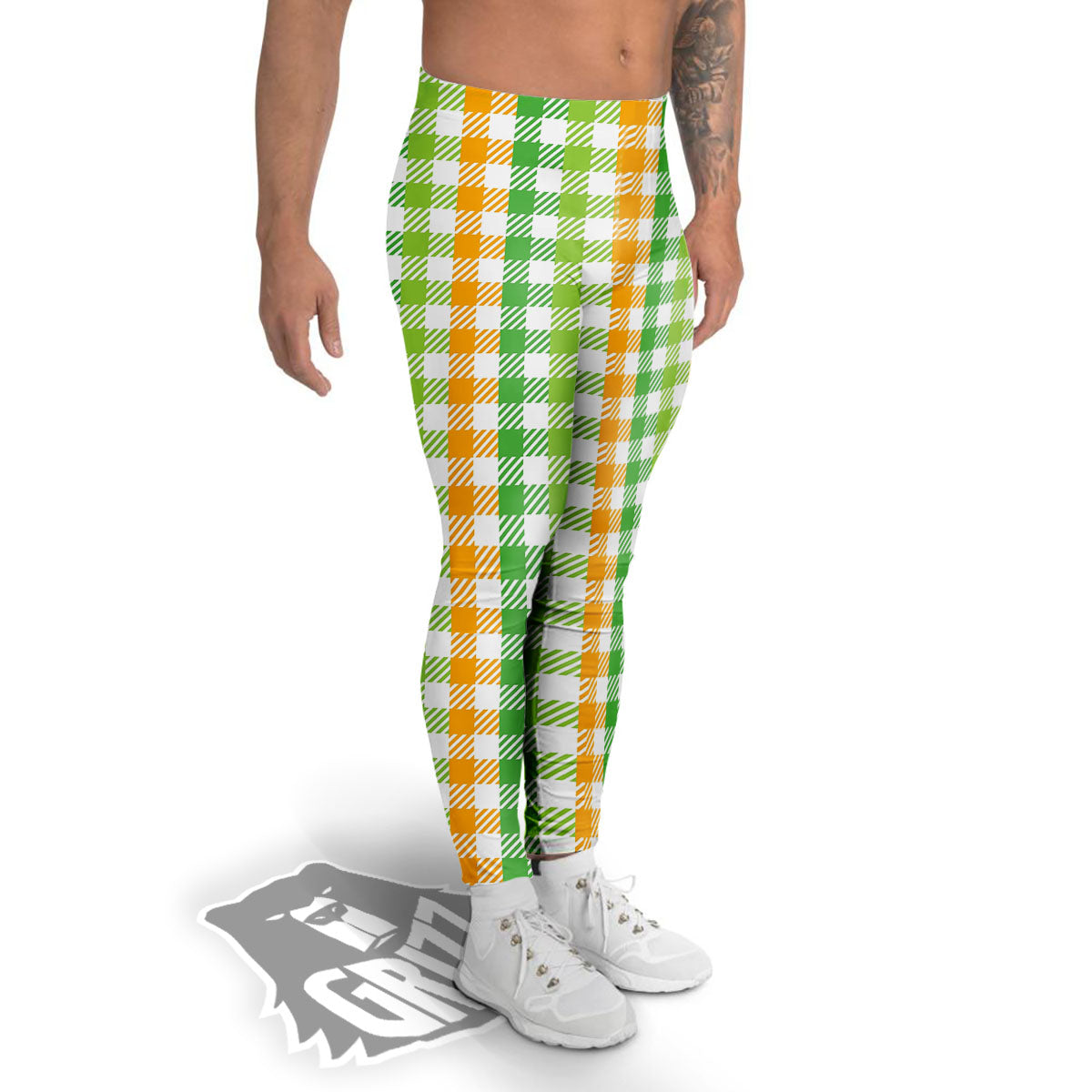 St. Patrick's Day Plaid Print Men's Leggings-grizzshop