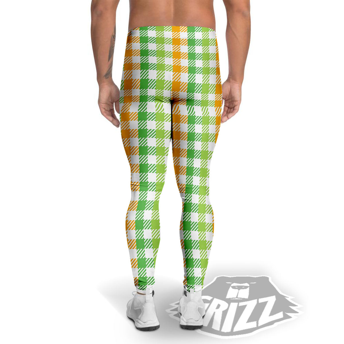 St. Patrick's Day Plaid Print Men's Leggings-grizzshop