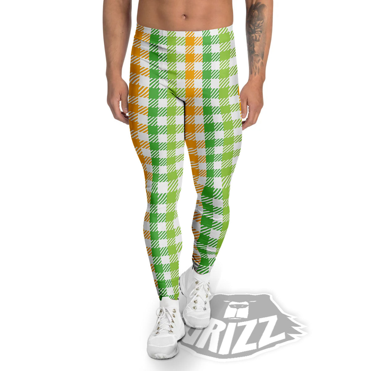 St. Patrick's Day Plaid Print Men's Leggings-grizzshop