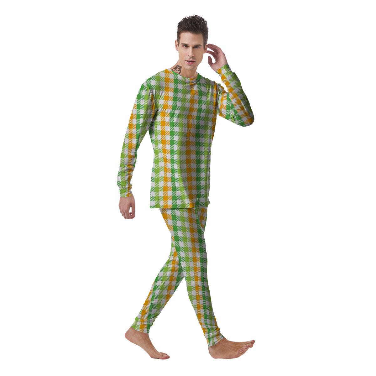 St. Patrick's Day Plaid Print Men's Pajamas-grizzshop