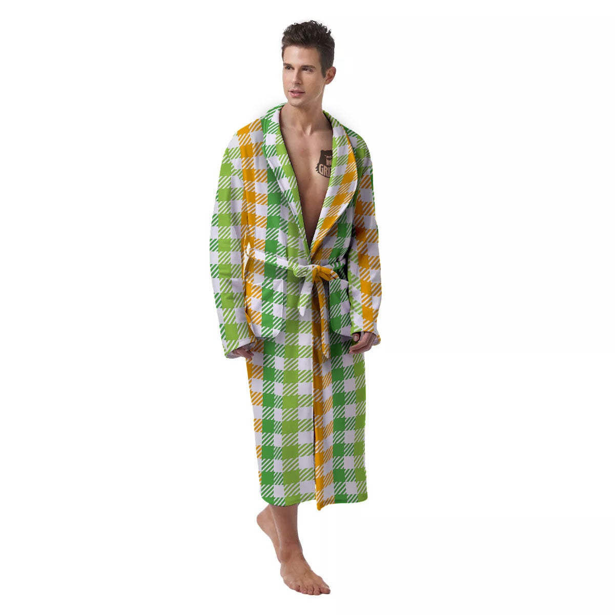 St. Patrick's Day Plaid Print Men's Robe-grizzshop