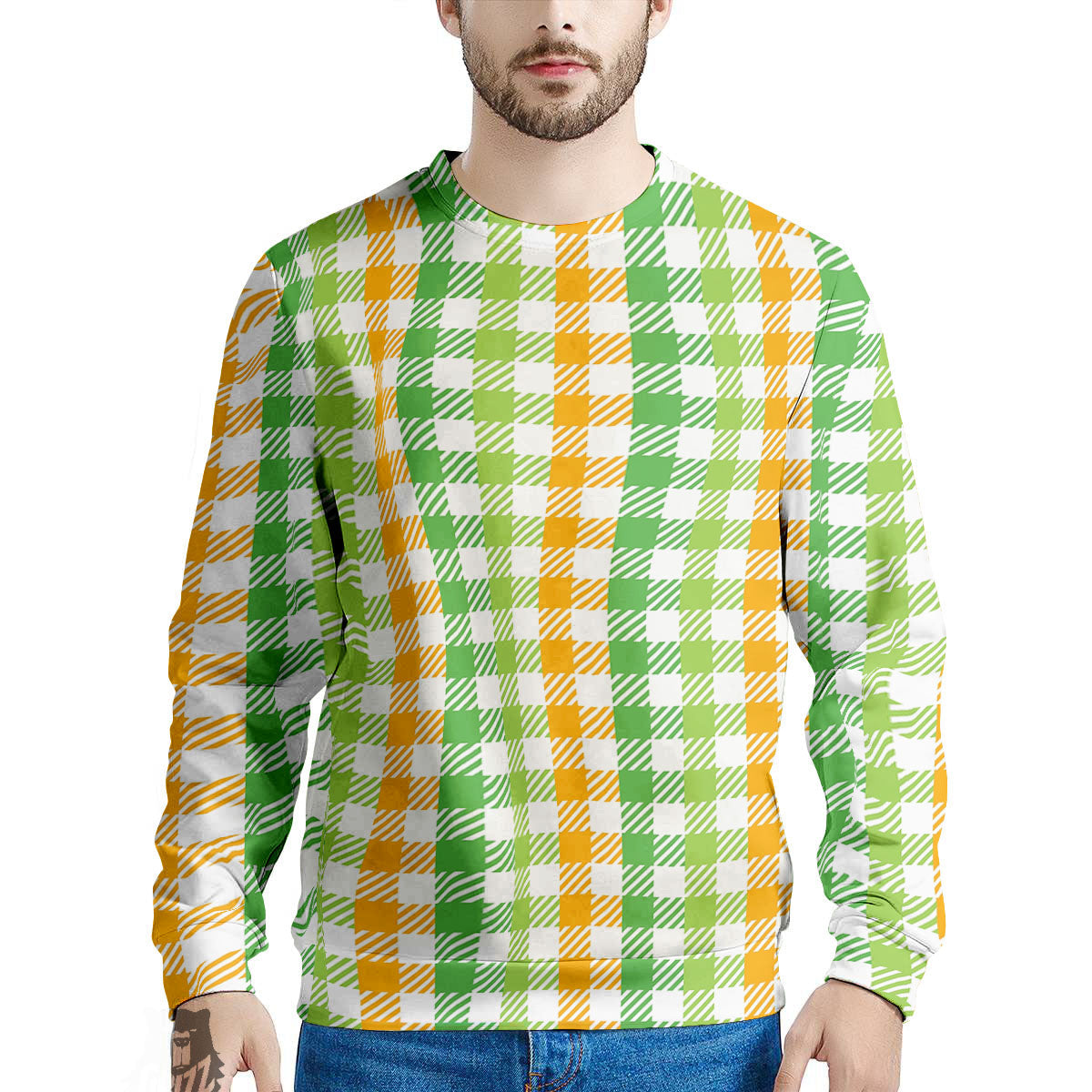 St. Patrick's Day Plaid Print Men's Sweatshirt-grizzshop