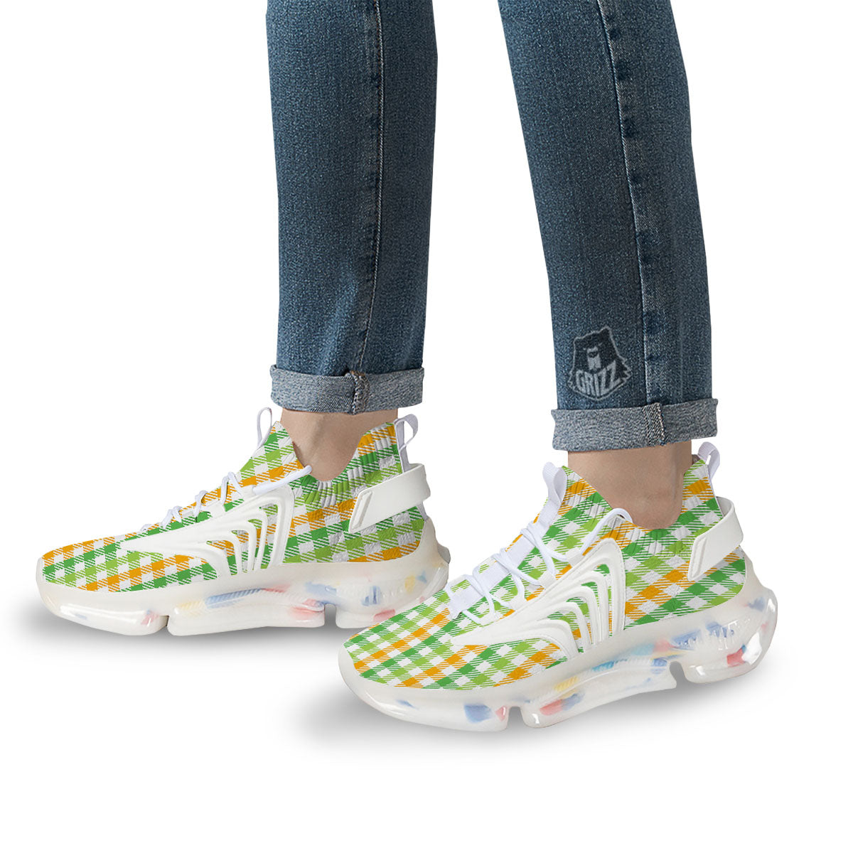 St. Patrick's Day Plaid Print White Gym Shoes-grizzshop