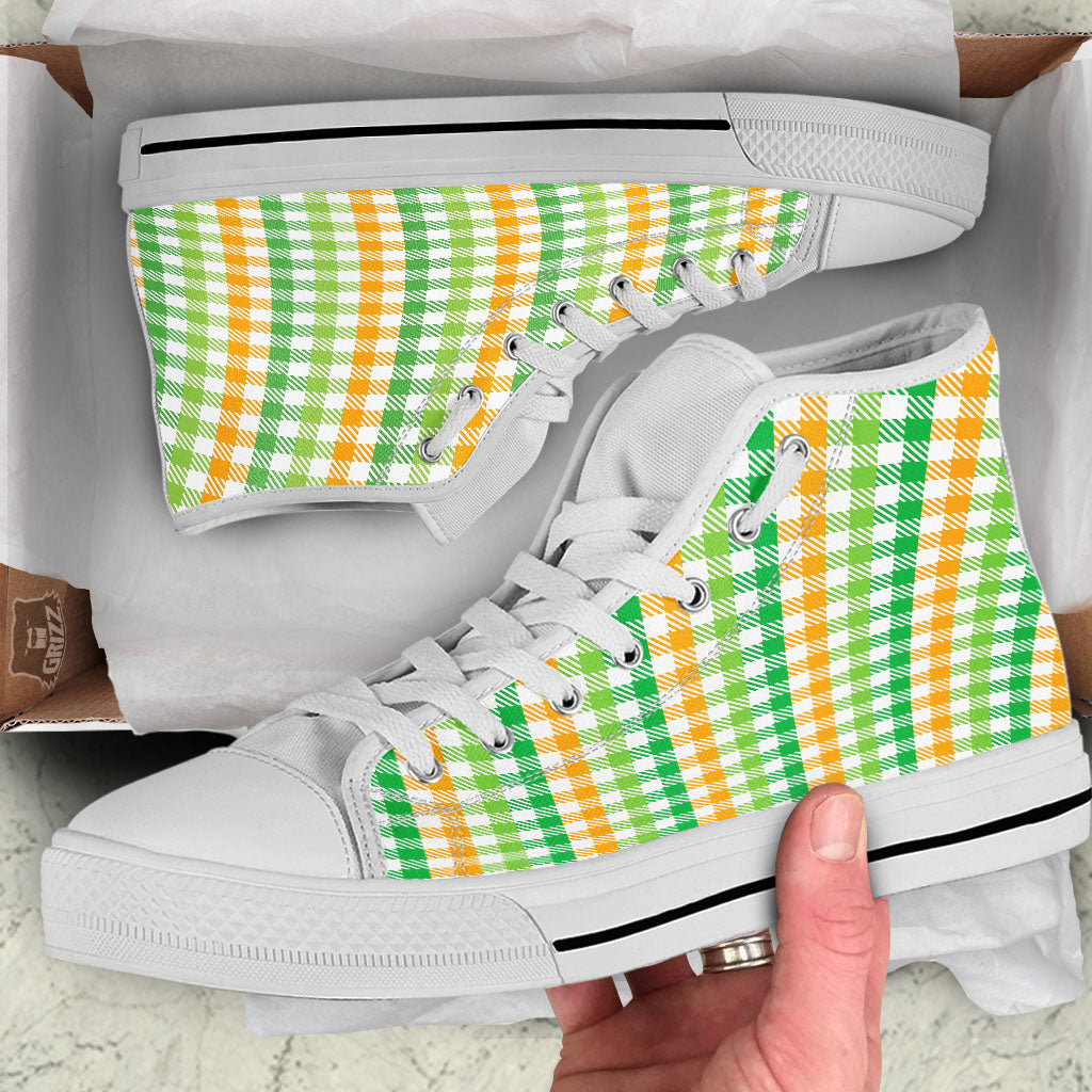 St. Patrick's Day Plaid Print White High Top Shoes-grizzshop