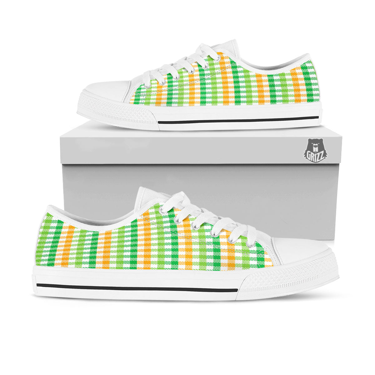 St. Patrick's Day Plaid Print White Low Top Shoes-grizzshop