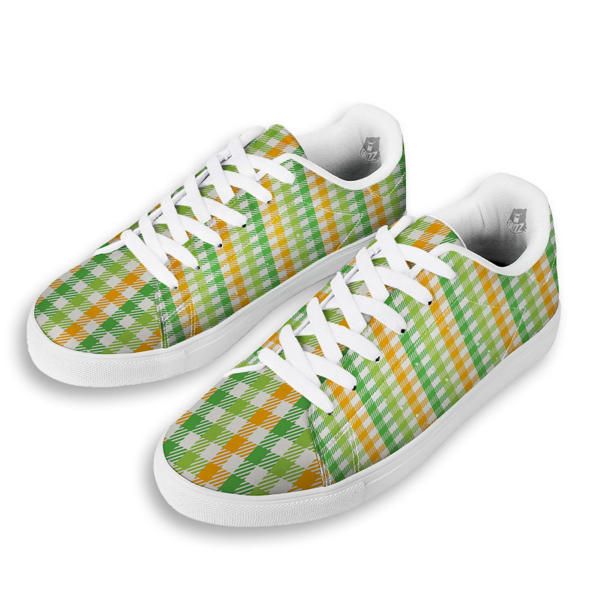 St. Patrick's Day Plaid Print White Low Top Sneakers-grizzshop