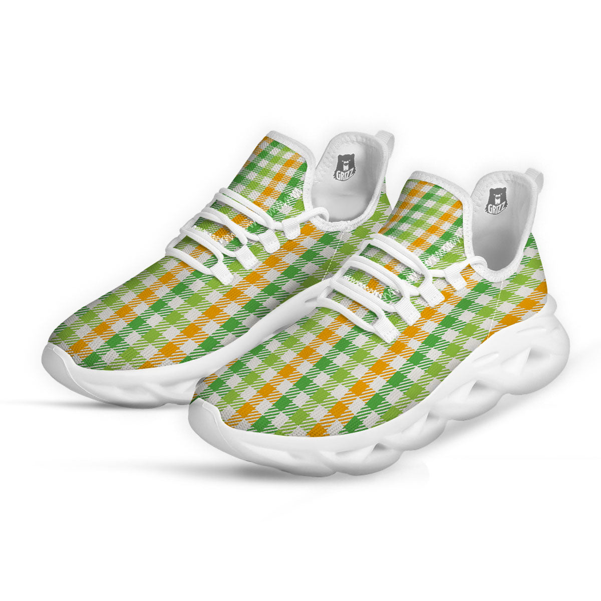 St. Patrick's Day Plaid Print White Running Shoes-grizzshop