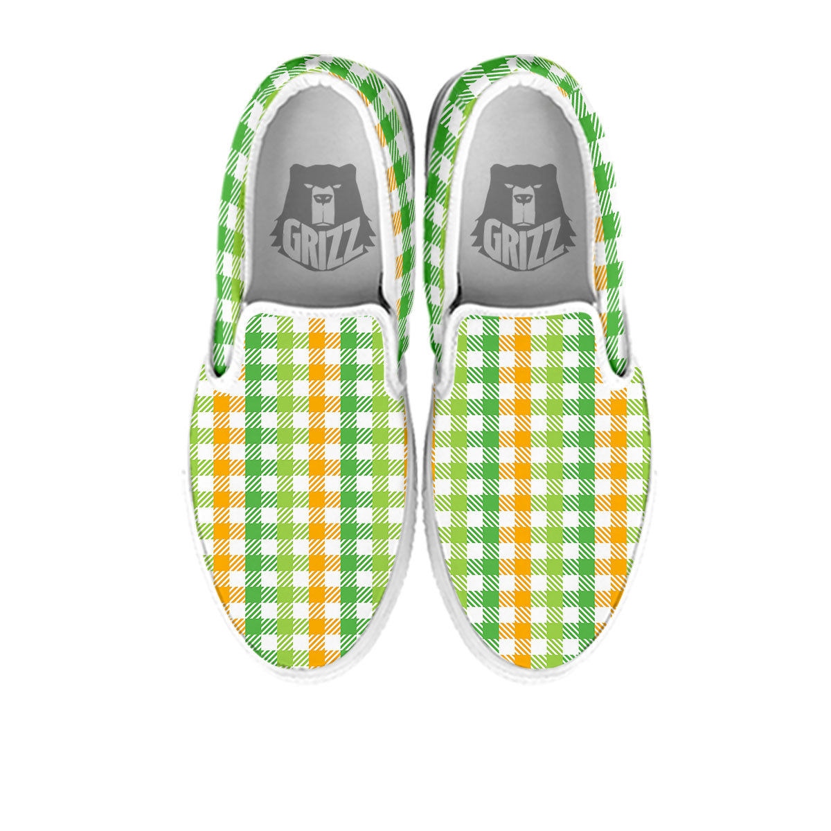 St. Patrick's Day Plaid Print White Slip On Shoes-grizzshop