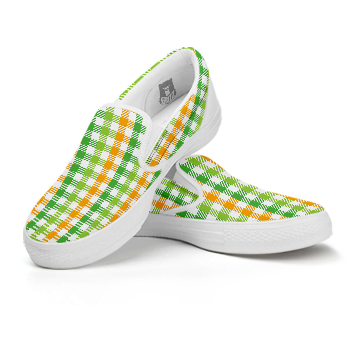 St. Patrick's Day Plaid Print White Slip On Shoes-grizzshop