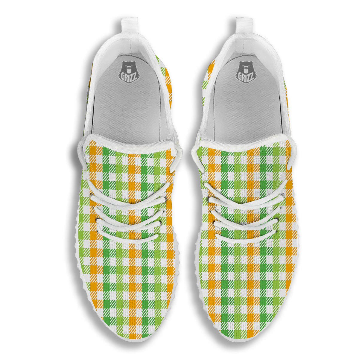 St. Patrick's Day Plaid Print White Walking Shoes-grizzshop